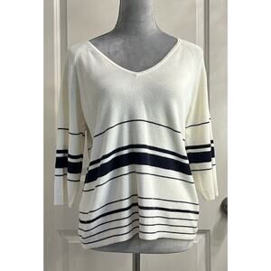 Christopher & Banks Blue Striped Pullover V Neck Crop Sweatshirt Women’s L
